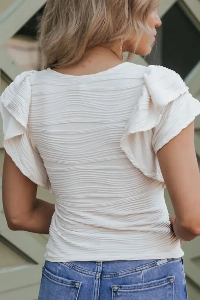 Ruffled Round Neck Textured Top