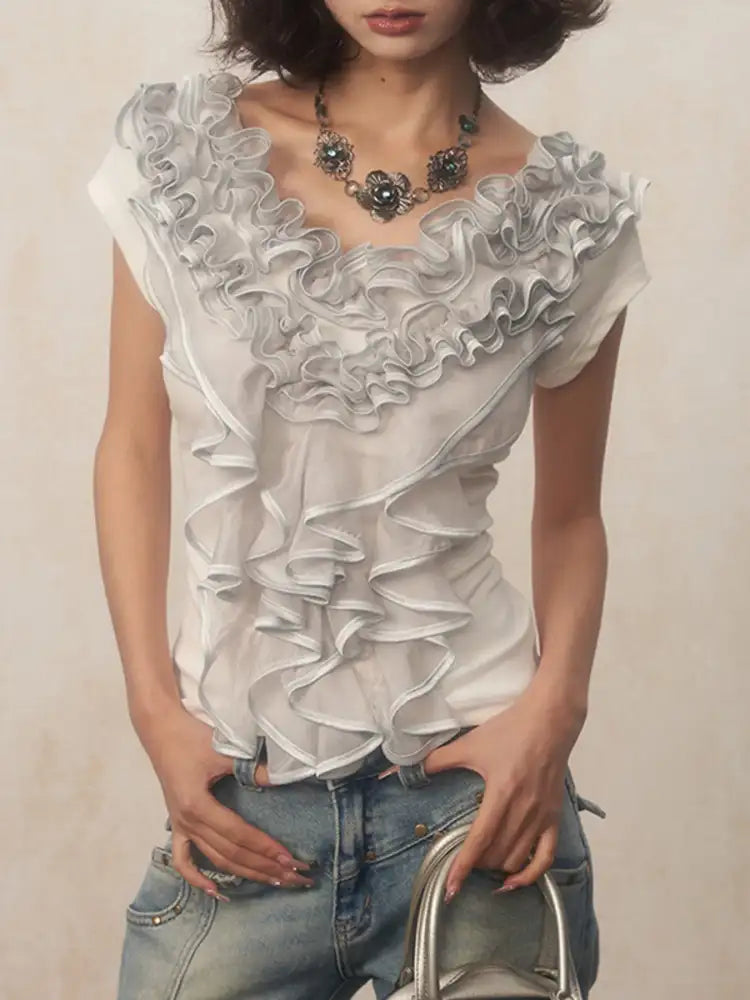 Ruffled Round Neck Top