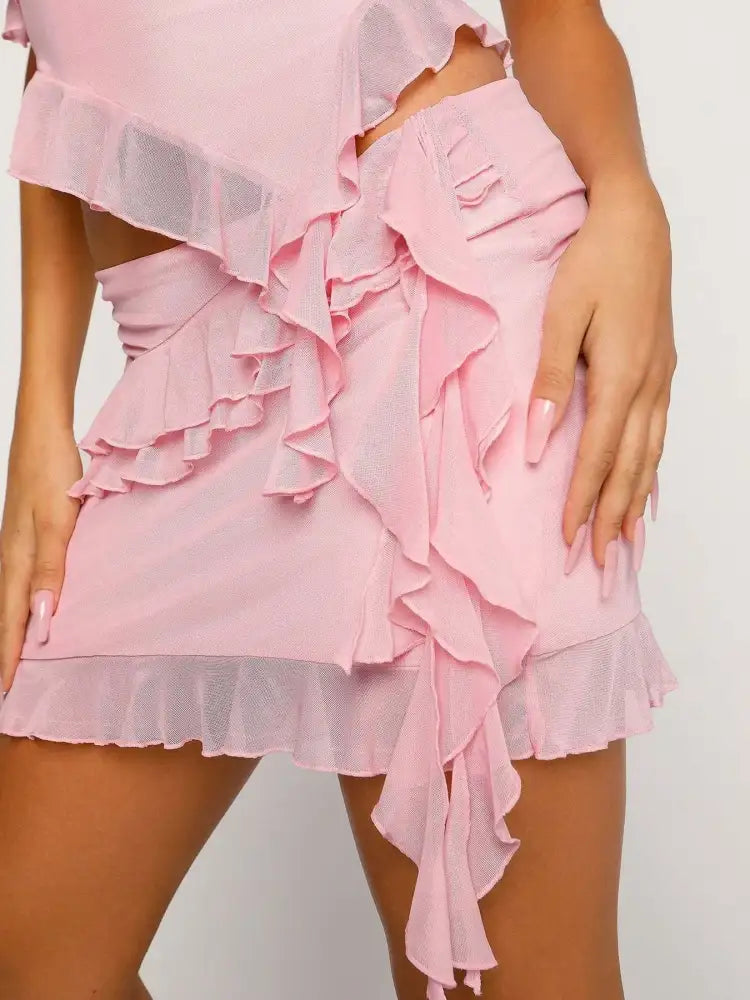 Ruffled Scoop Neck Tank and Skirt Set