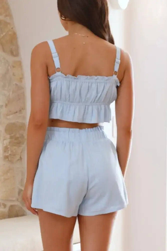 Ruffled Square Neck Cami and Shorts Set