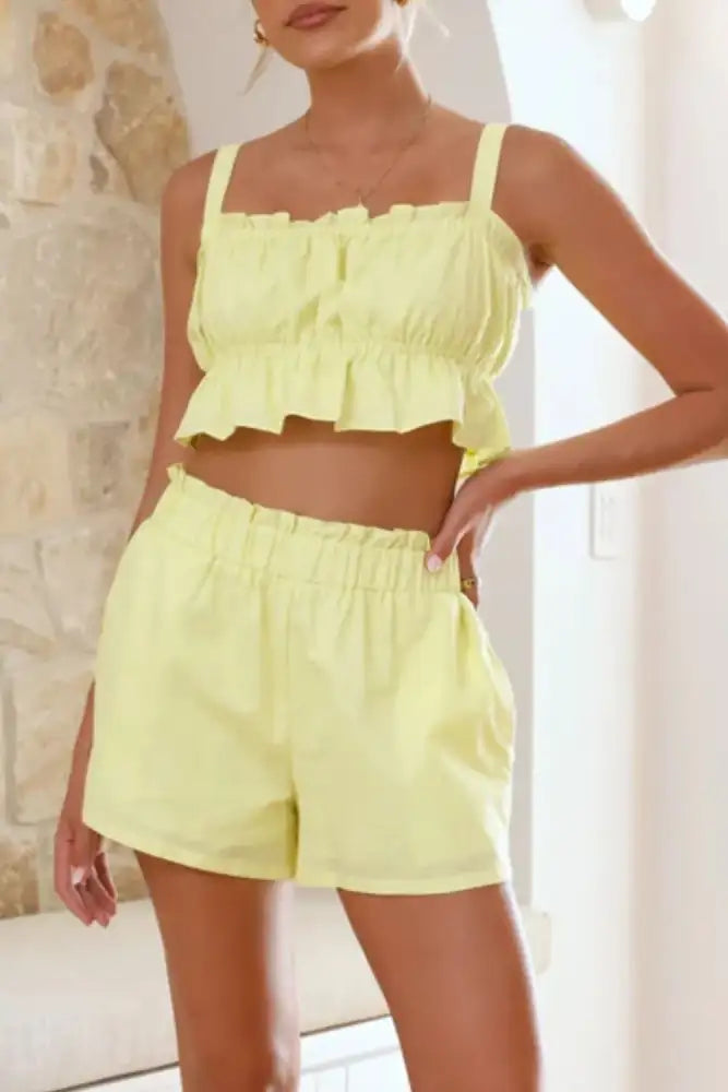 Ruffled Square Neck Cami and Shorts Set