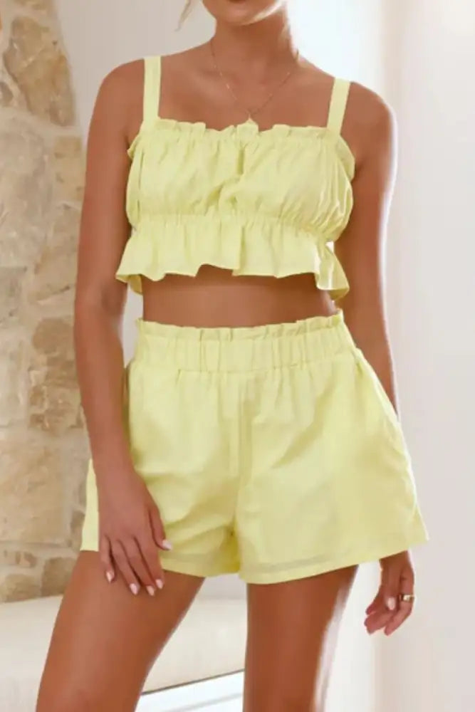Ruffled Square Neck Cami and Shorts Set
