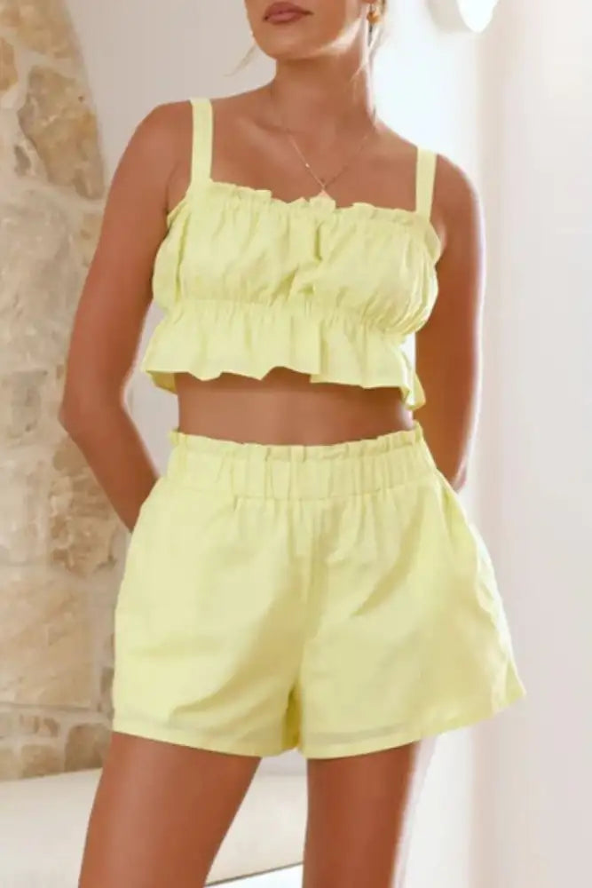 Ruffled Square Neck Cami and Shorts Set