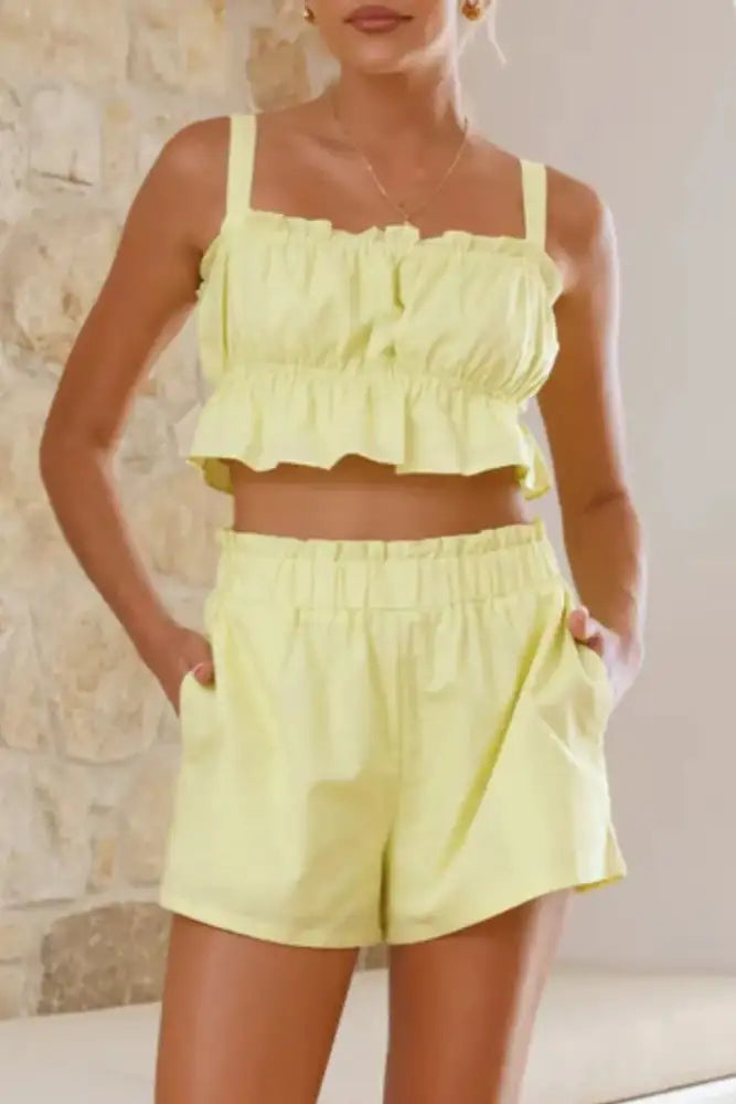 Ruffled Square Neck Cami and Shorts Set