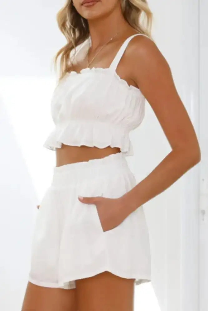 Ruffled Square Neck Cami and Shorts Set