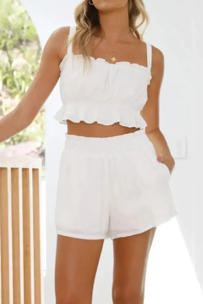 Ruffled Square Neck Cami and Shorts Set
