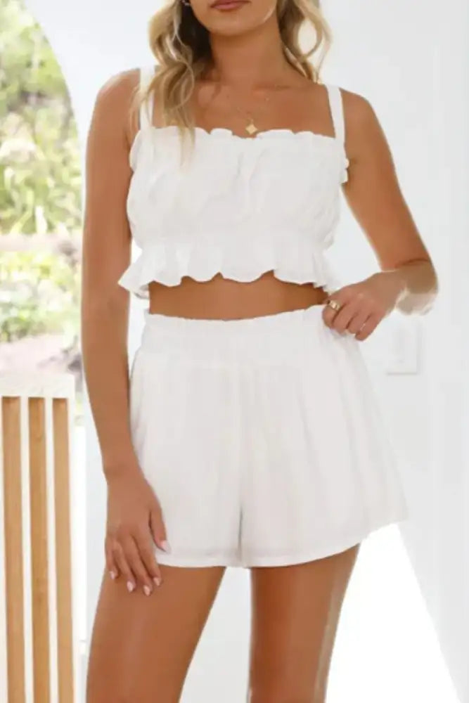 Ruffled Square Neck Cami and Shorts Set
