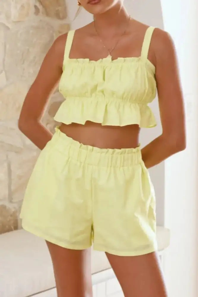 Ruffled Square Neck Cami and Shorts Set