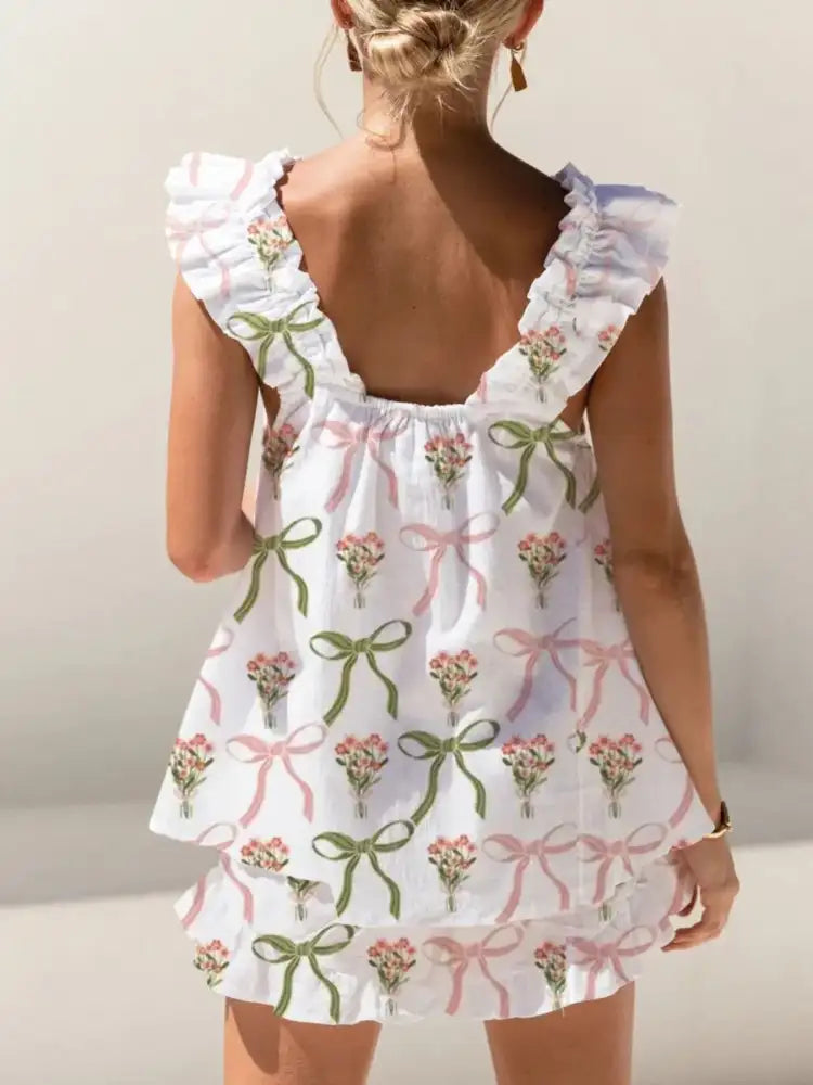 Ruffled Striped Tank and Shorts Set