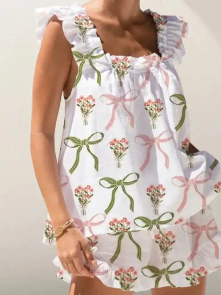 Ruffled Striped Tank and Shorts Set