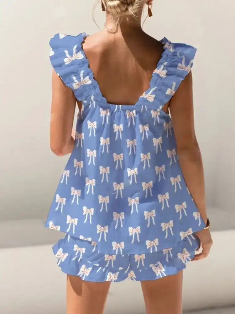 Ruffled Striped Tank and Shorts Set