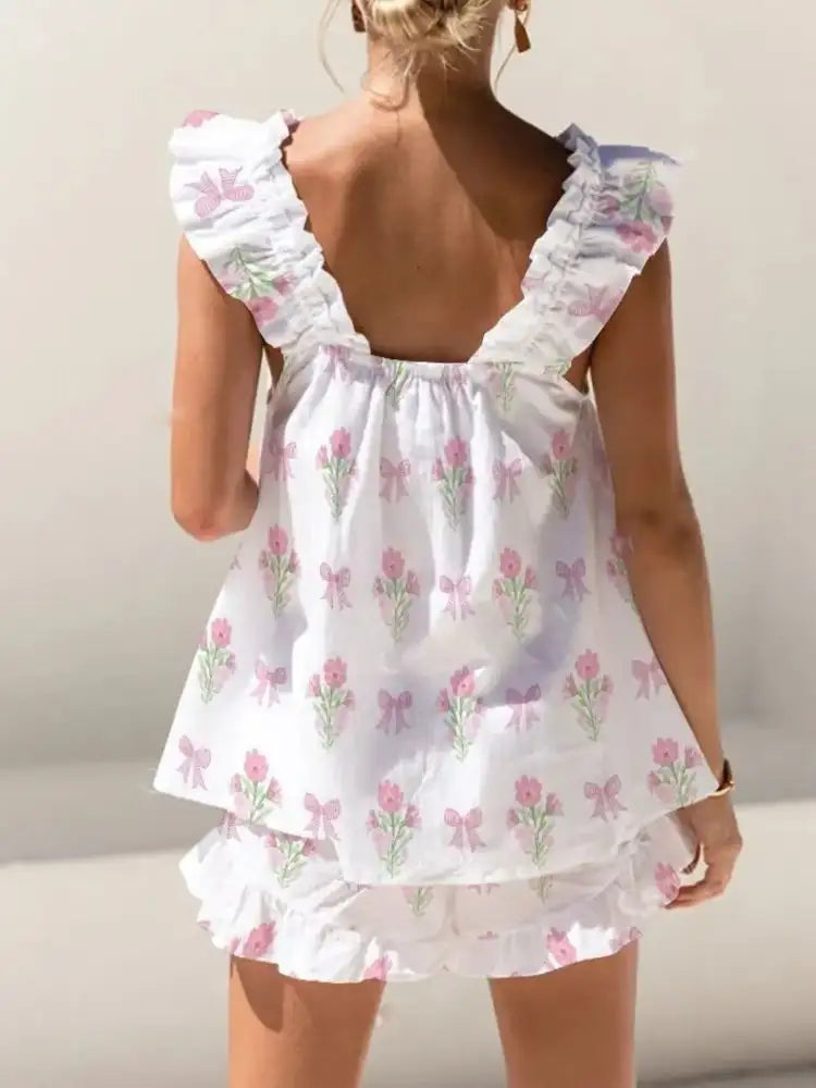 Ruffled Striped Tank and Shorts Set