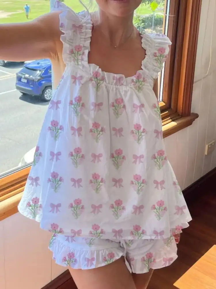 Ruffled Striped Tank and Shorts Set