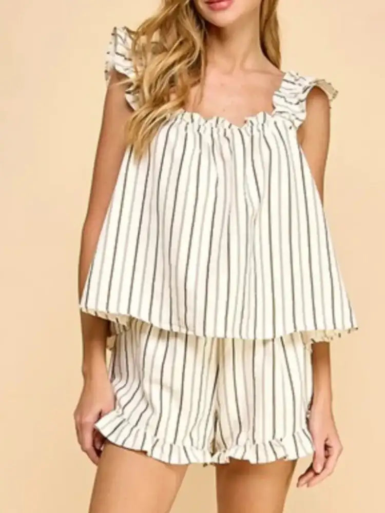 Ruffled Striped Tank and Shorts Set