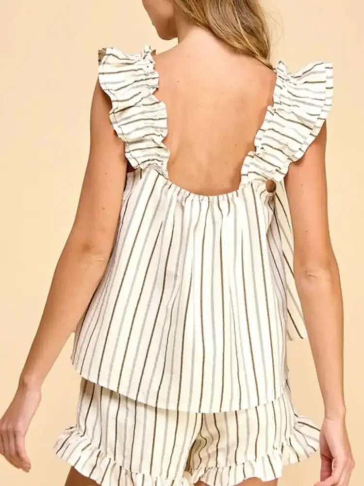 Ruffled Striped Tank and Shorts Set