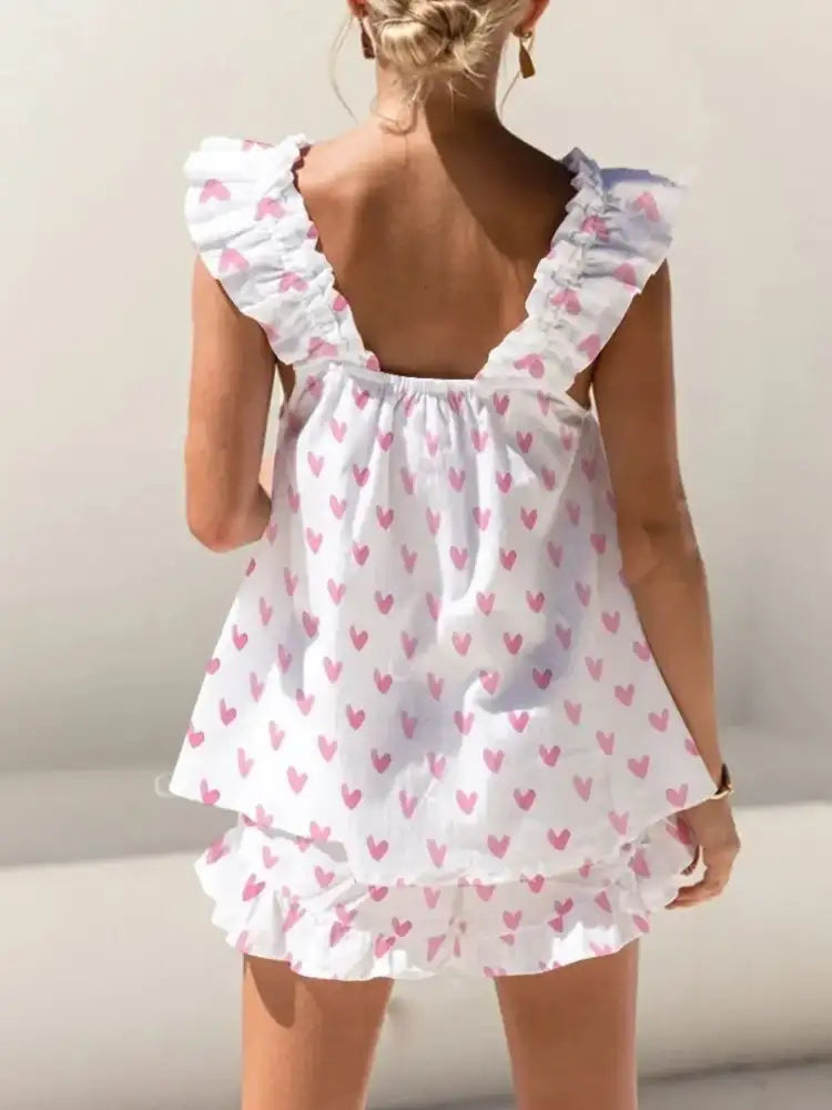 Ruffled Striped Tank and Shorts Set