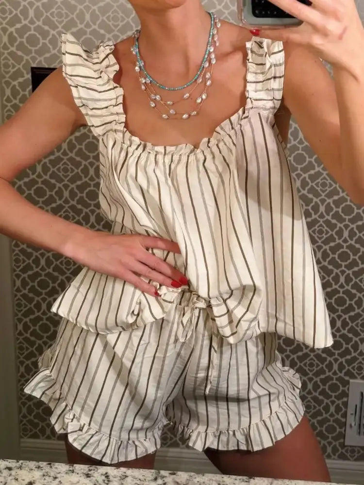 Ruffled Striped Tank and Shorts Set