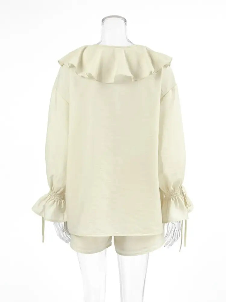 Ruffled V-Neck Top and Shorts Set