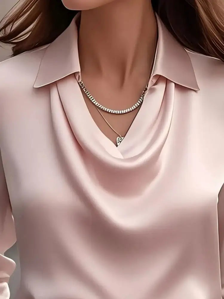 Satin Collar Long Sleeve Blouse