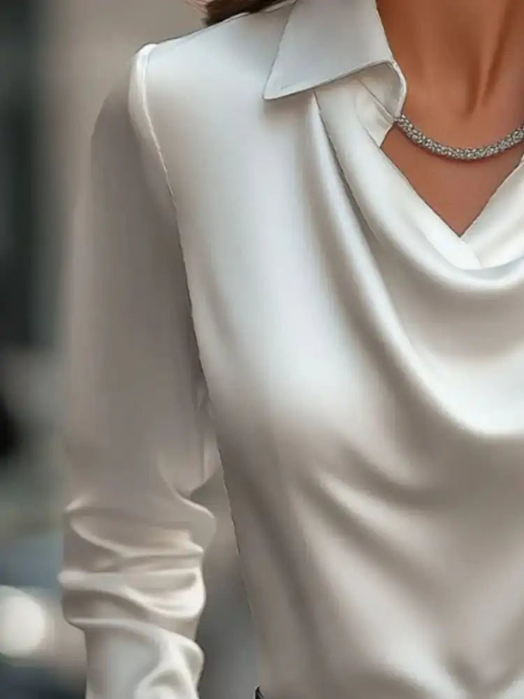 Satin Collar Long Sleeve Blouse
