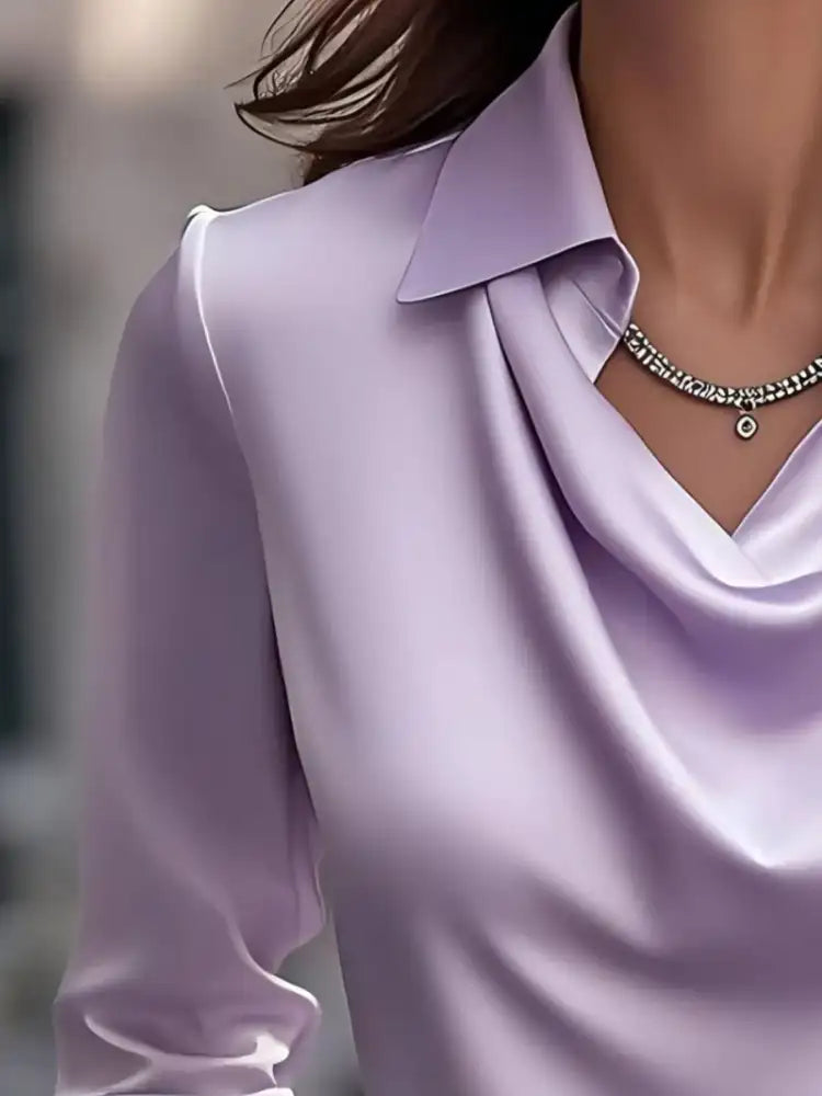 Satin Collar Long Sleeve Blouse