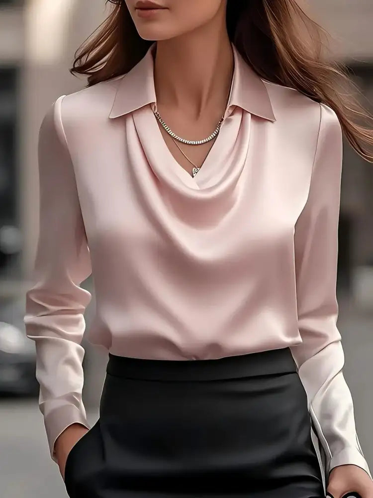 Satin Collar Long Sleeve Blouse
