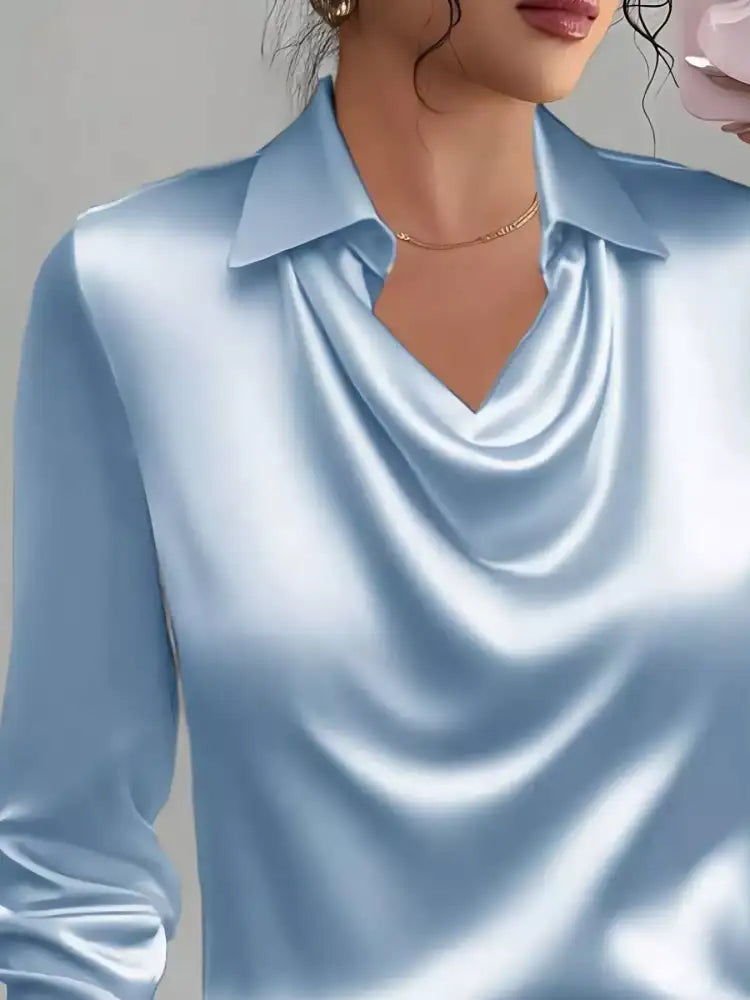 Satin Collared Neck Long Sleeve Blouse