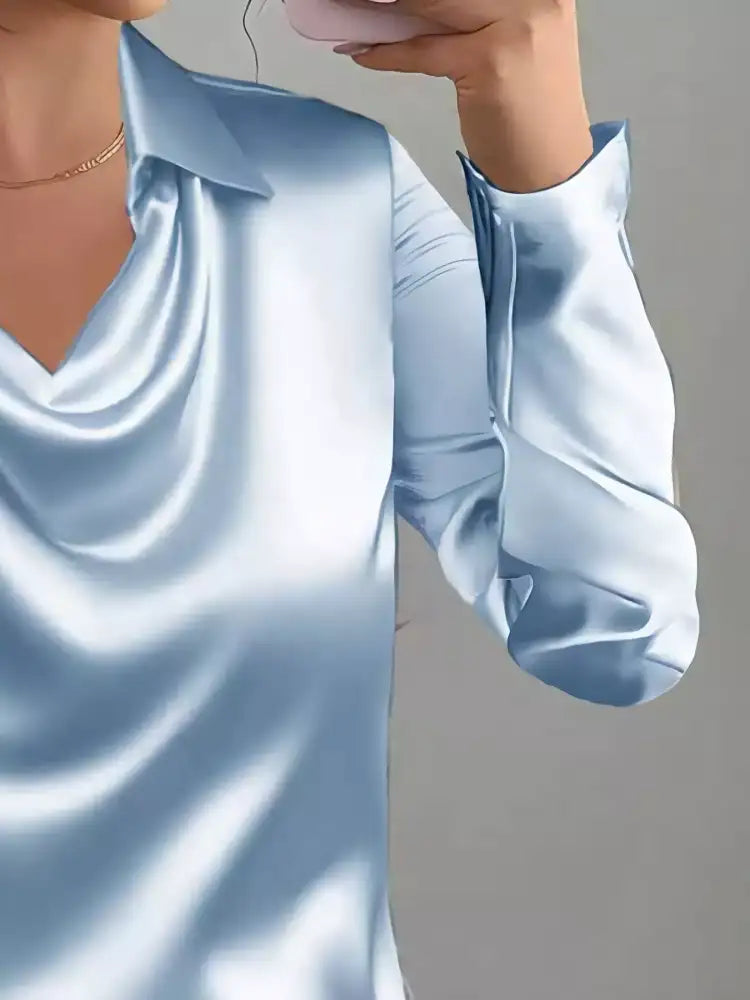 Satin Collared Neck Long Sleeve Blouse