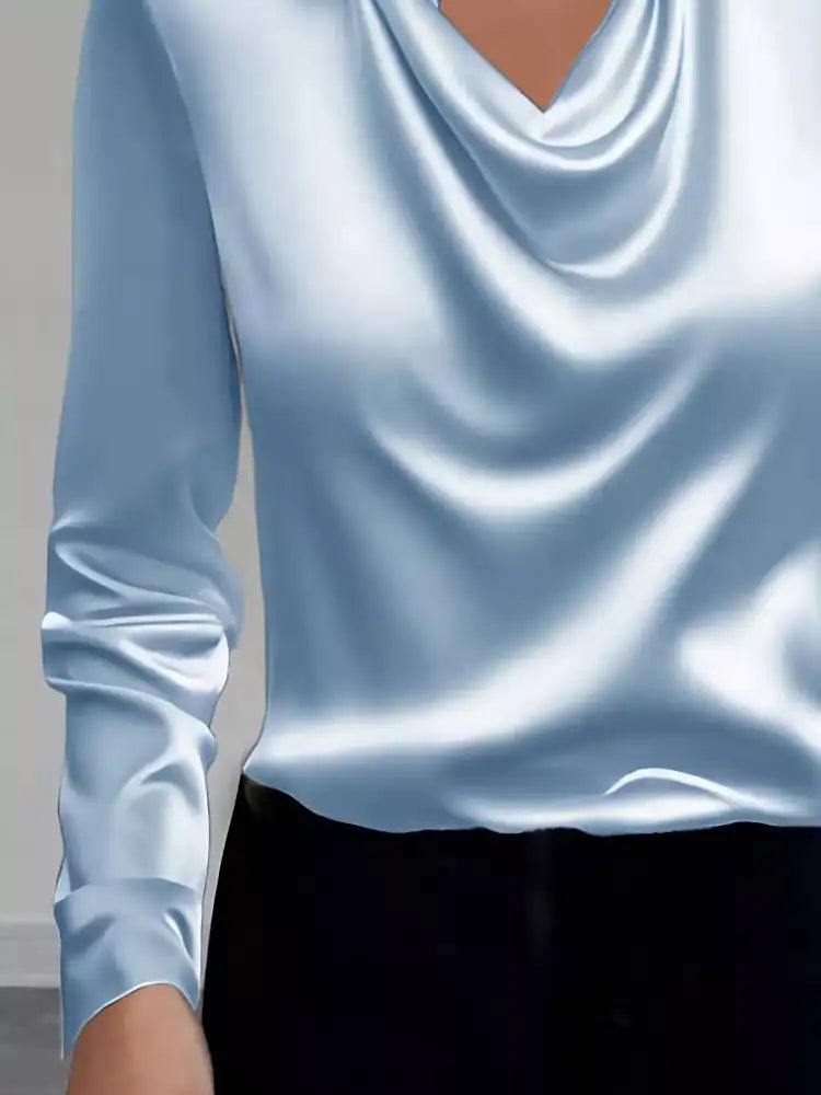 Satin Collared Neck Long Sleeve Blouse