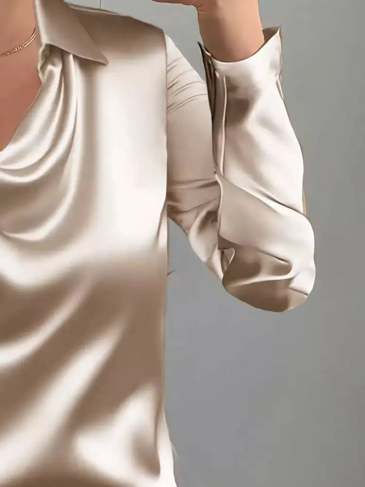 Satin Collared Neck Long Sleeve Blouse