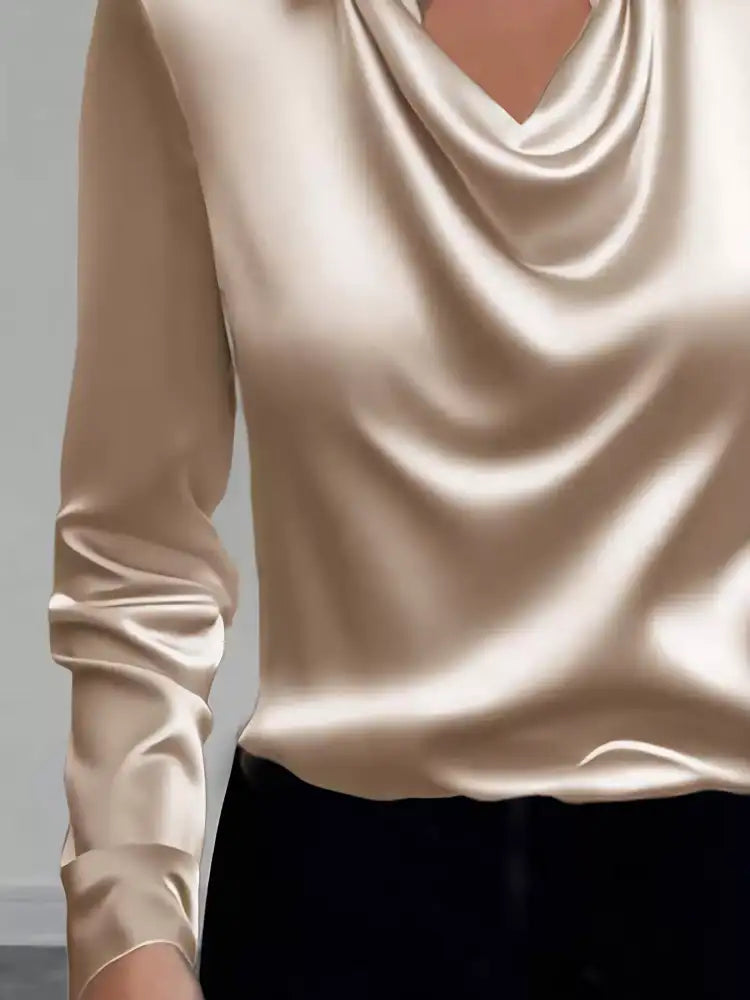 Satin Collared Neck Long Sleeve Blouse