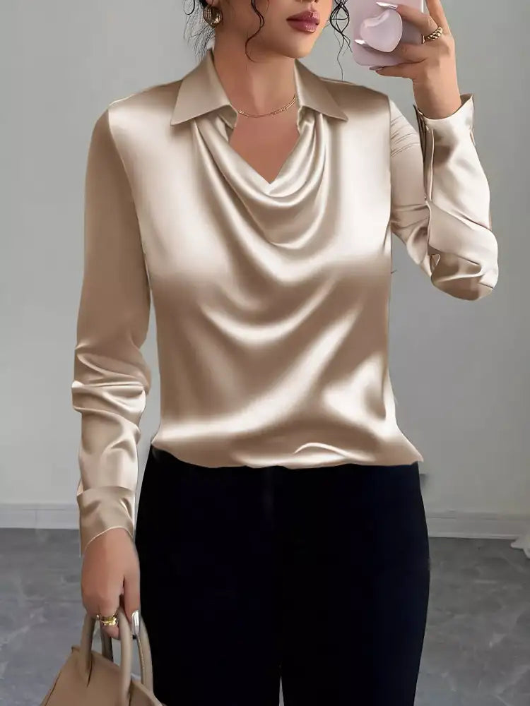Satin Collared Neck Long Sleeve Blouse