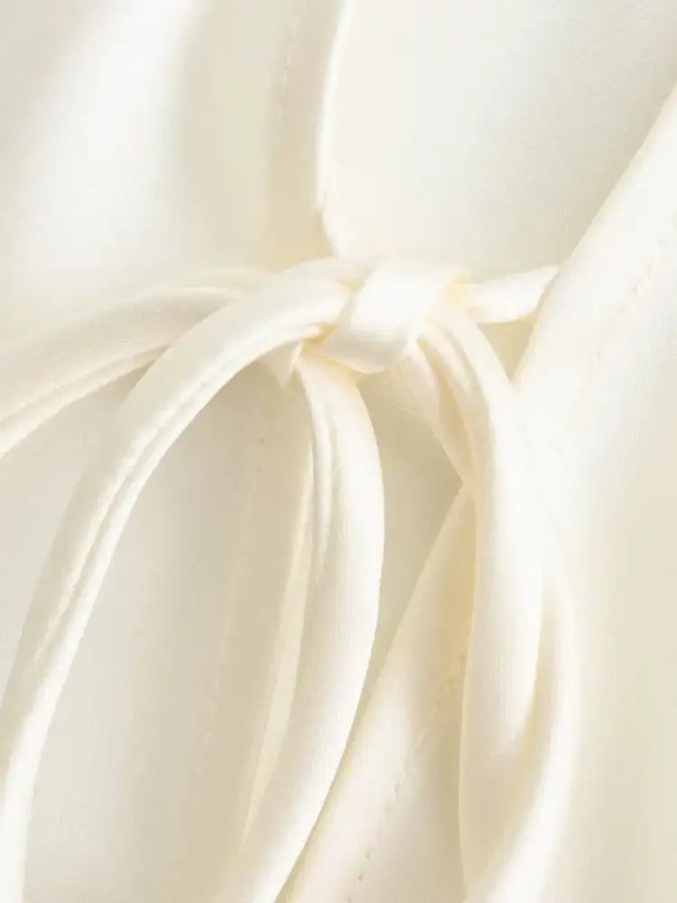 Satin Tie-Front Long Sleeve Shirt