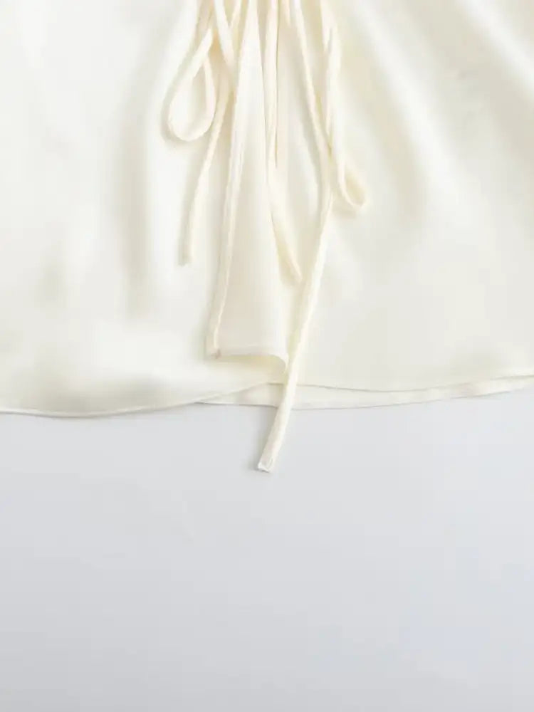 Satin Tie-Front Long Sleeve Shirt