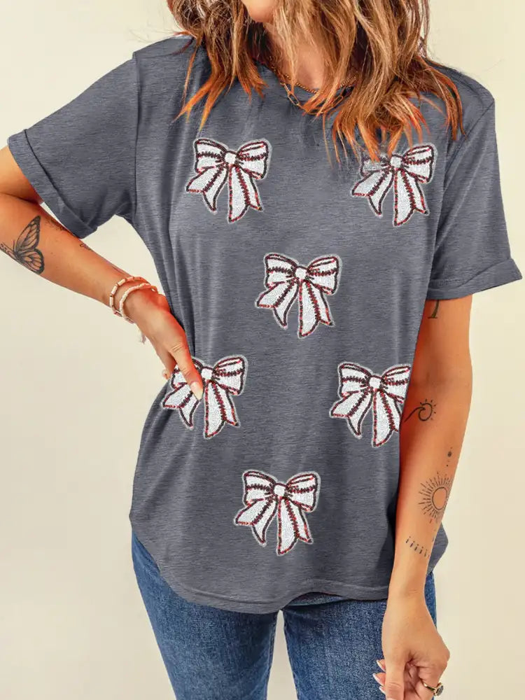 Sequin Bow Short Sleeve Tee