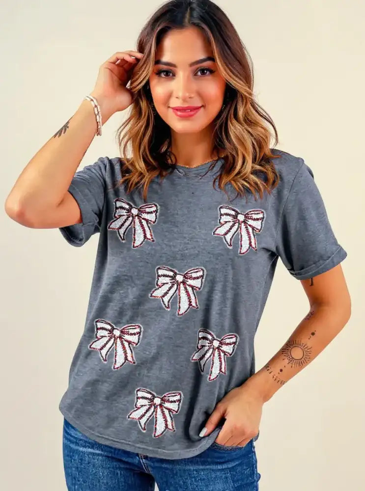 Sequin Bow Short Sleeve Tee