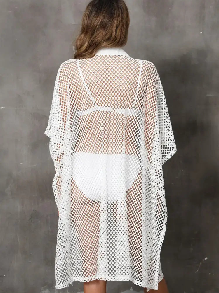 Sheer Mesh Button Up Cover Up
