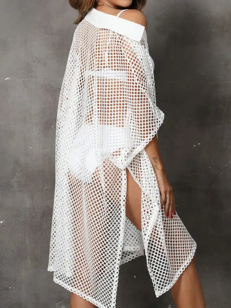 Sheer Mesh Button Up Cover Up