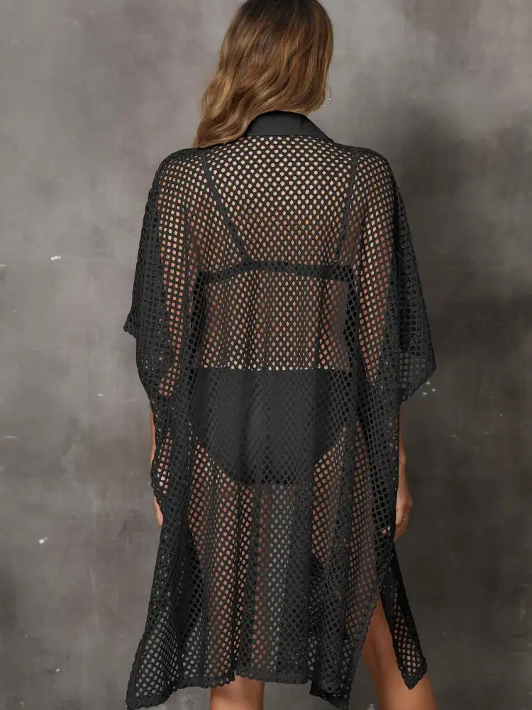 Sheer Mesh Button Up Cover Up