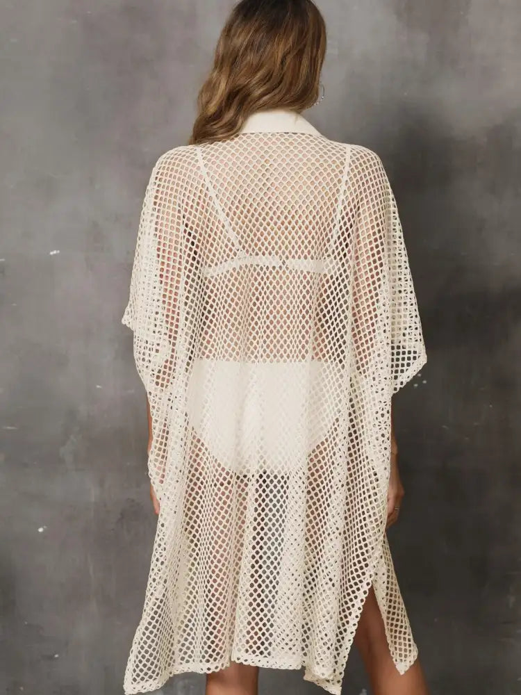 Sheer Mesh Button Up Cover Up