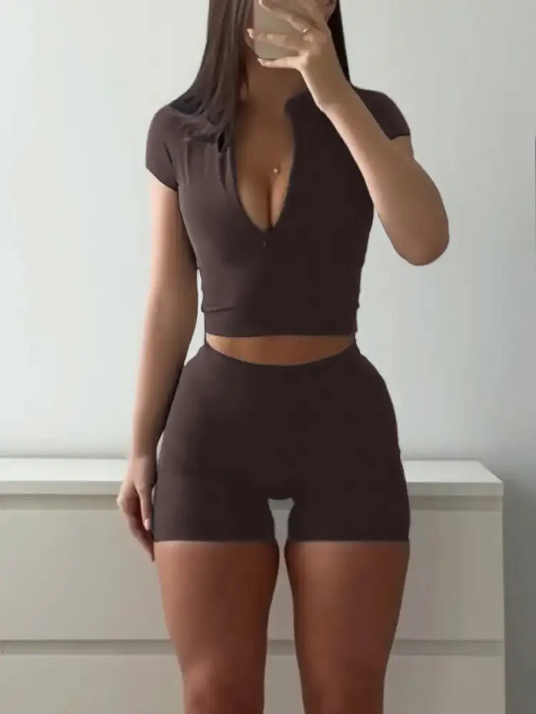 Short Sleeve Crop Top and Shorts Set