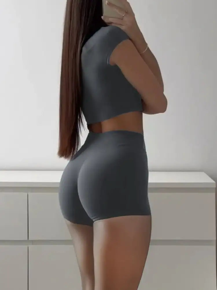 Short Sleeve Crop Top and Shorts Set