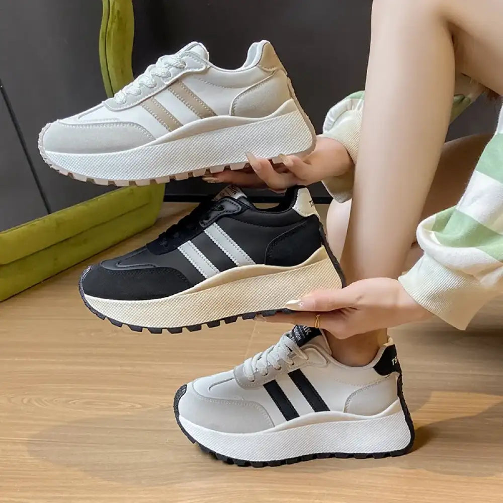 Side Striped Lace Up Platform Athletic Sneakers