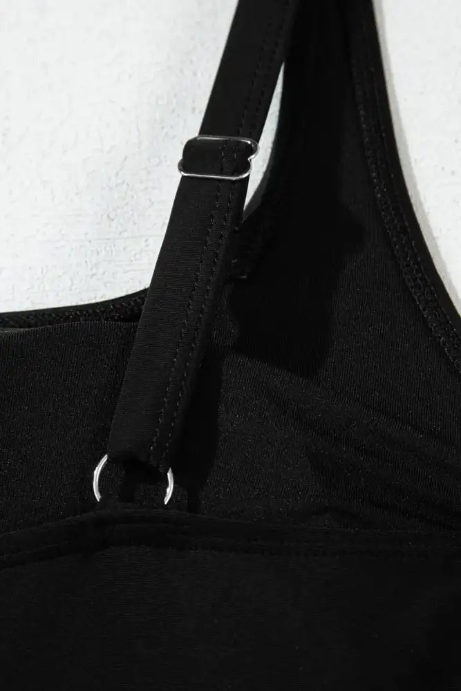 Side Tied Waist Square Neck Adjustable Straps A-line One Piece Swim Dress