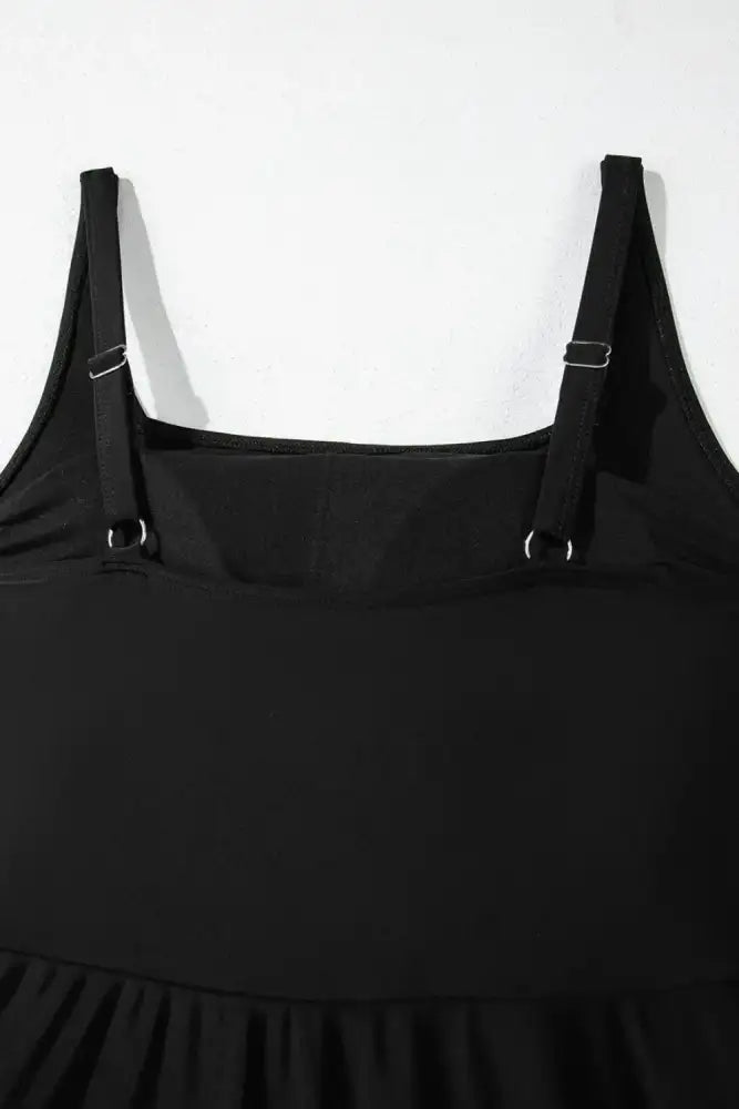 Side Tied Waist Square Neck Adjustable Straps A-line One Piece Swim Dress