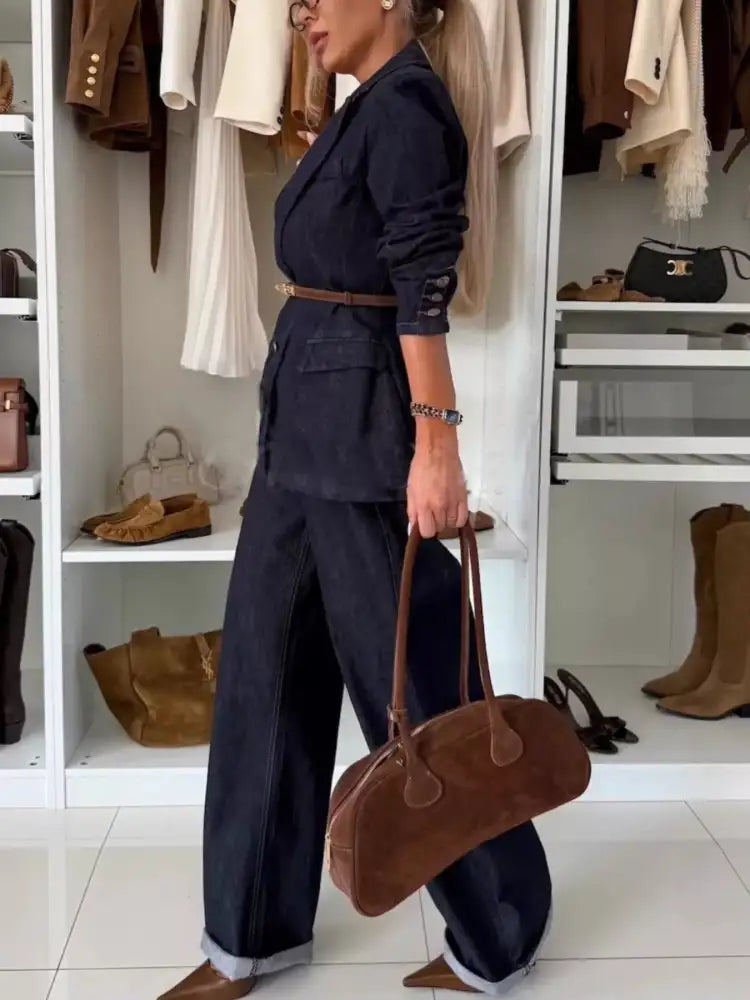 Single-Breasted Blazer and Jeans Denim Set