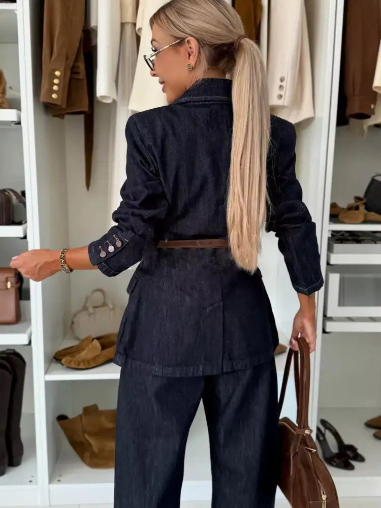 Single-Breasted Blazer and Jeans Denim Set