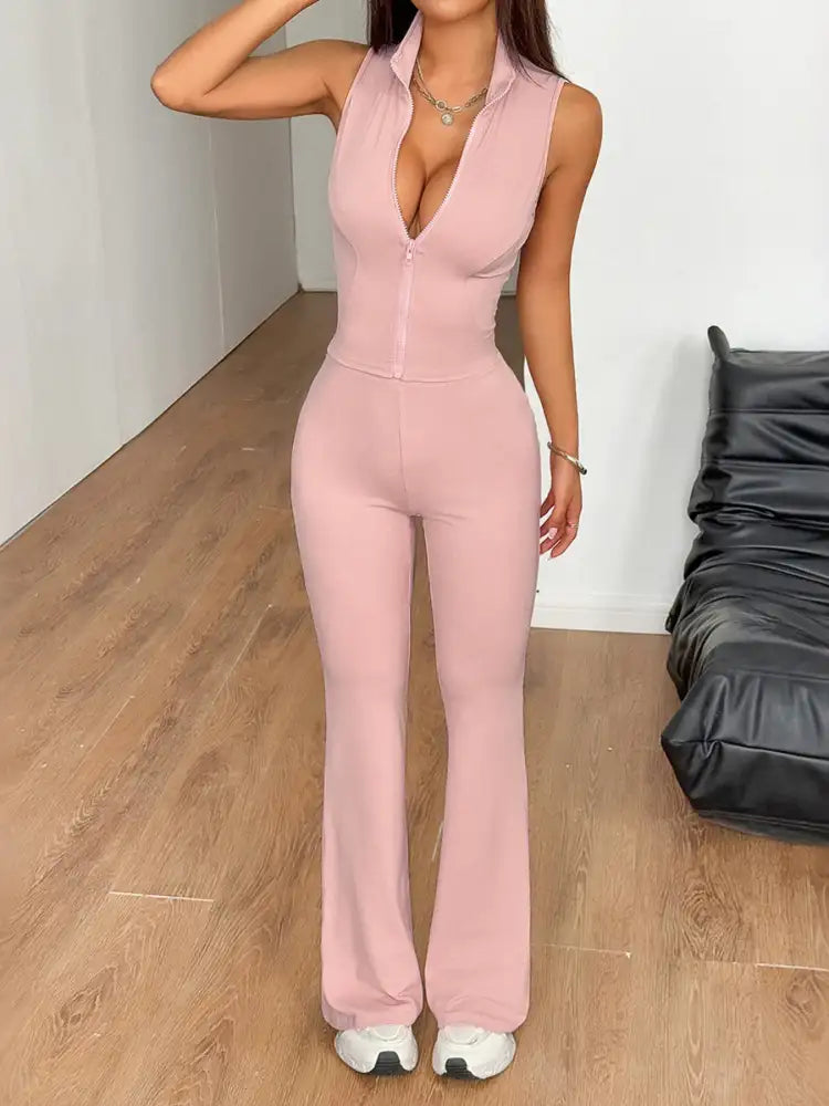 Sleeveless Zip Front Top and Pants Set