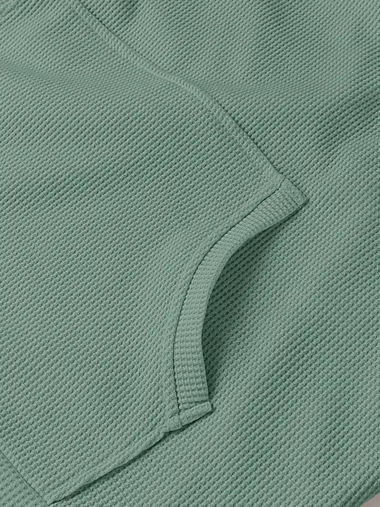 Slit Drawstring Waffle Knit Hoodie