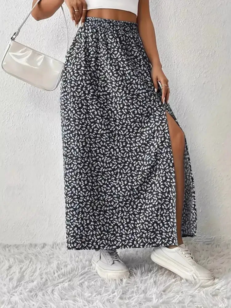 Slit Printed Skirt
